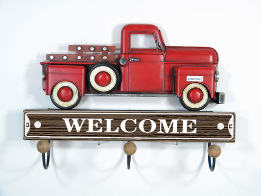 Vintage Red Truck Wall Hook Decor