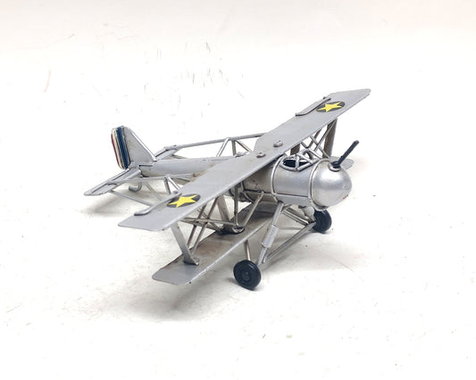 Vintage Silver Biplane Model