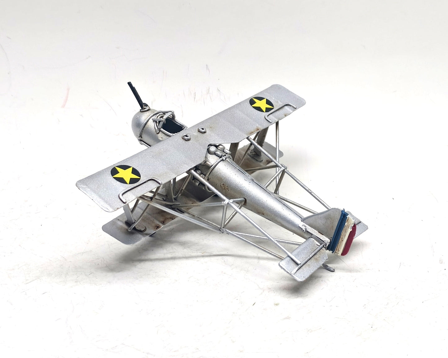 Vintage Silver Biplane Model