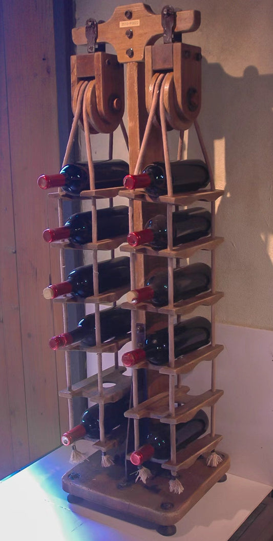 Vintage Pulley-Style Tower Wine Rack