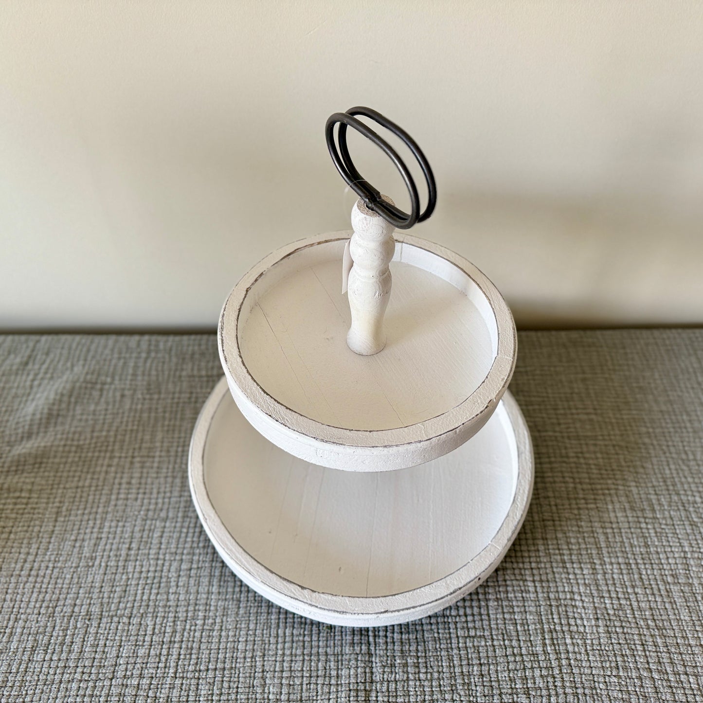 Rustic Wood Two-Tiered Stand with Handle