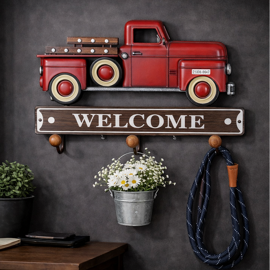 Vintage Red Truck Wall Hook Decor