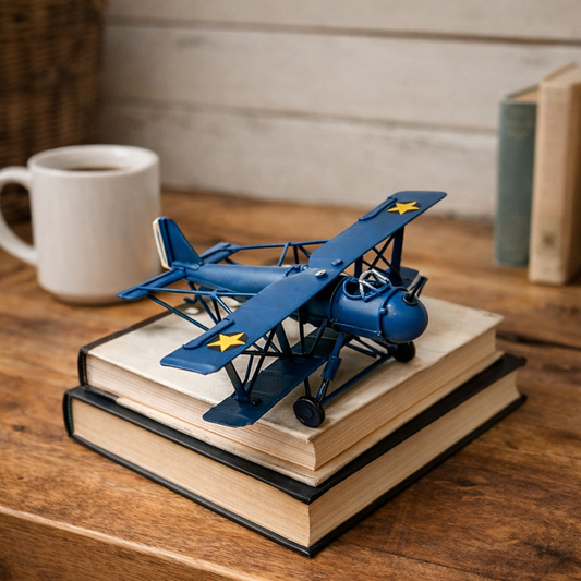Vintage Blue Biplane Model