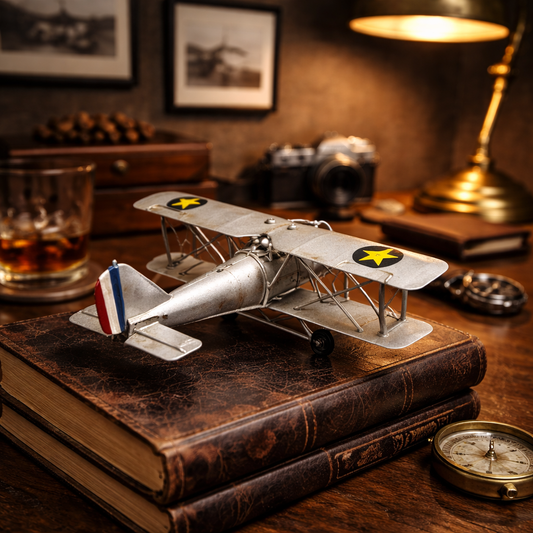 Vintage Silver Biplane Model