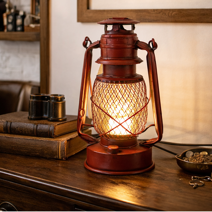 Vintage Rustic Lantern USB Table Lamp