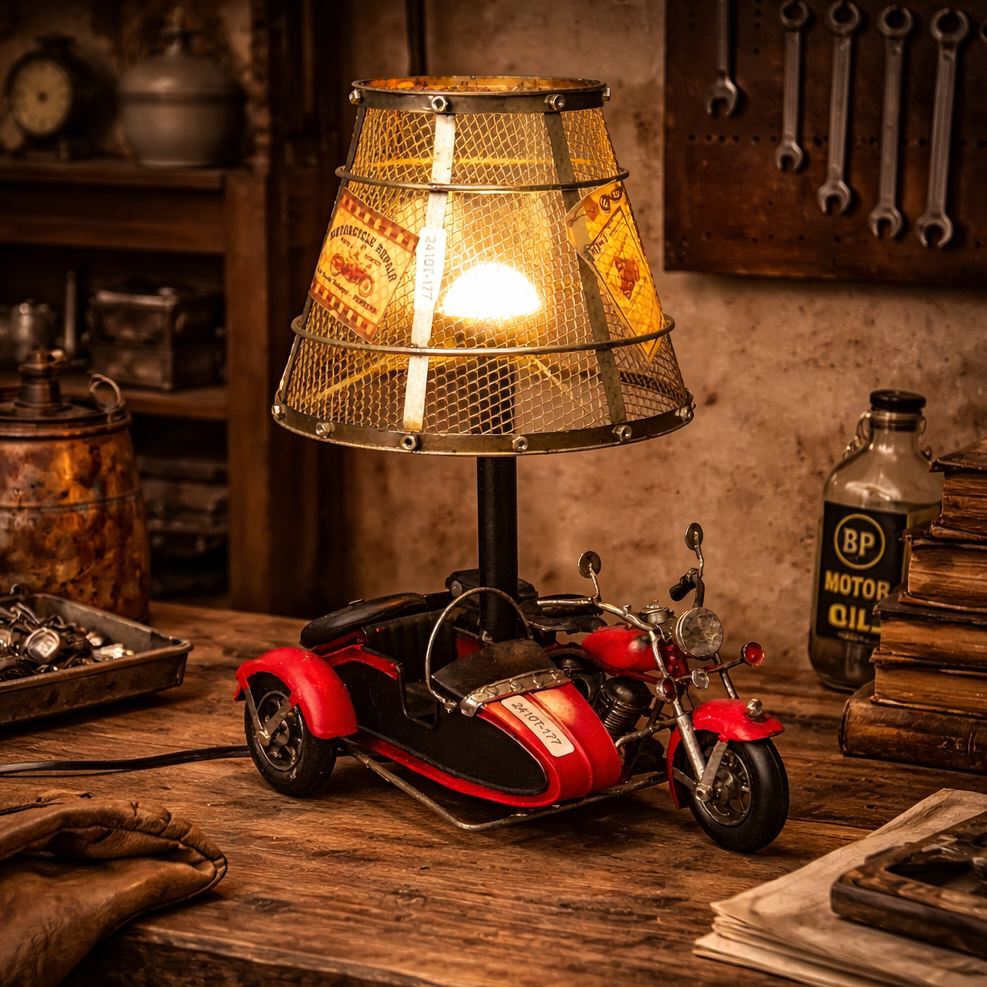 Vintage Motorcycle USB Table Lamp