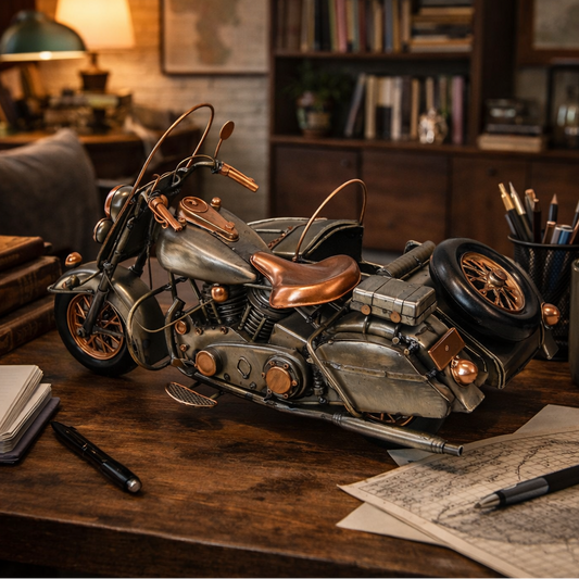 Vintage Metallic Sidecar Motorcycle Decor