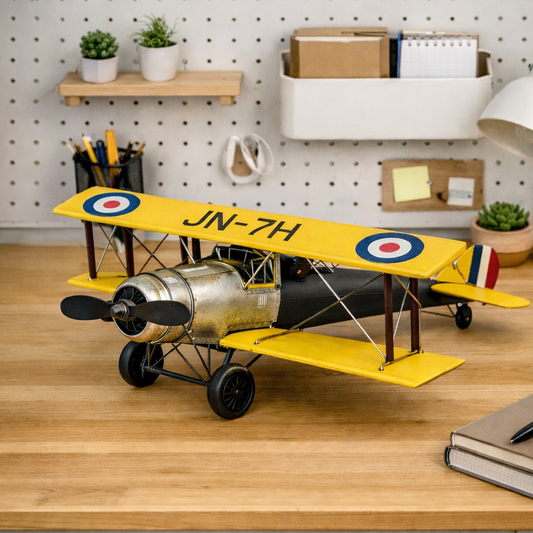 Vintage Yellow Biplane Model