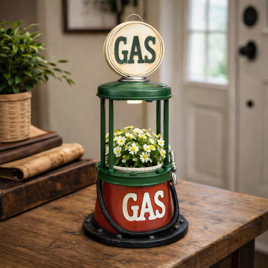 Vintage Gas Pump Flower Pot Decor