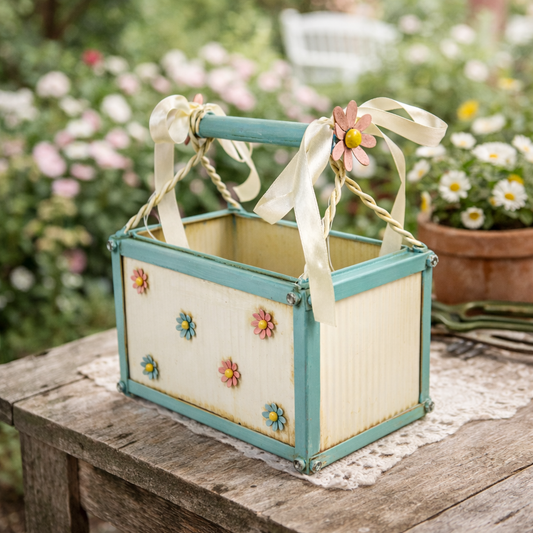 Vintage Floral Storage Basket