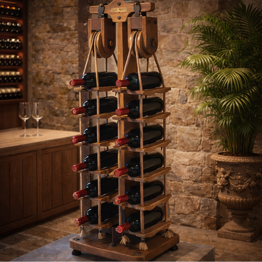 Vintage Pulley-Style Tower Wine Rack
