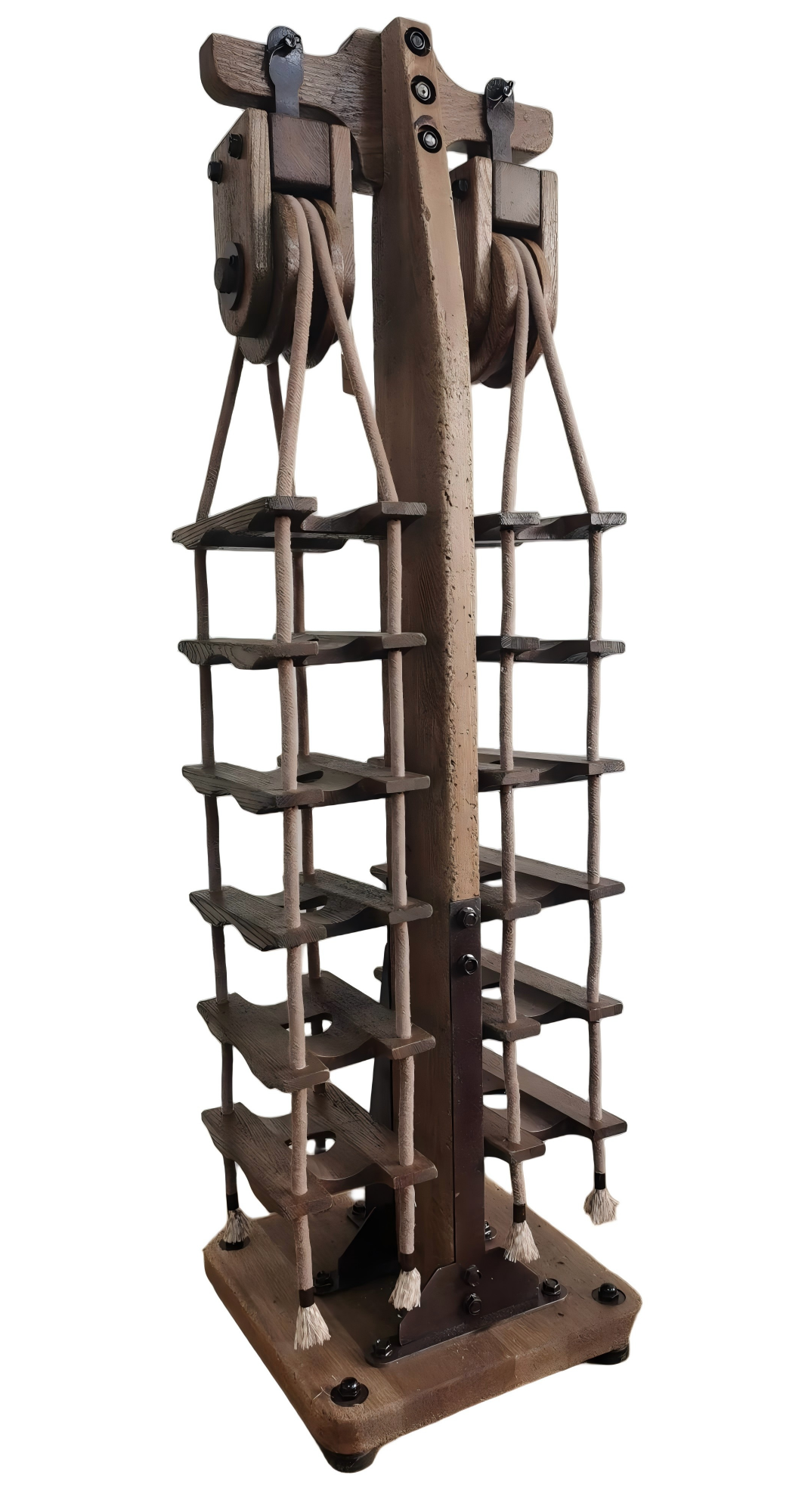 Vintage Pulley-Style Tower Wine Rack