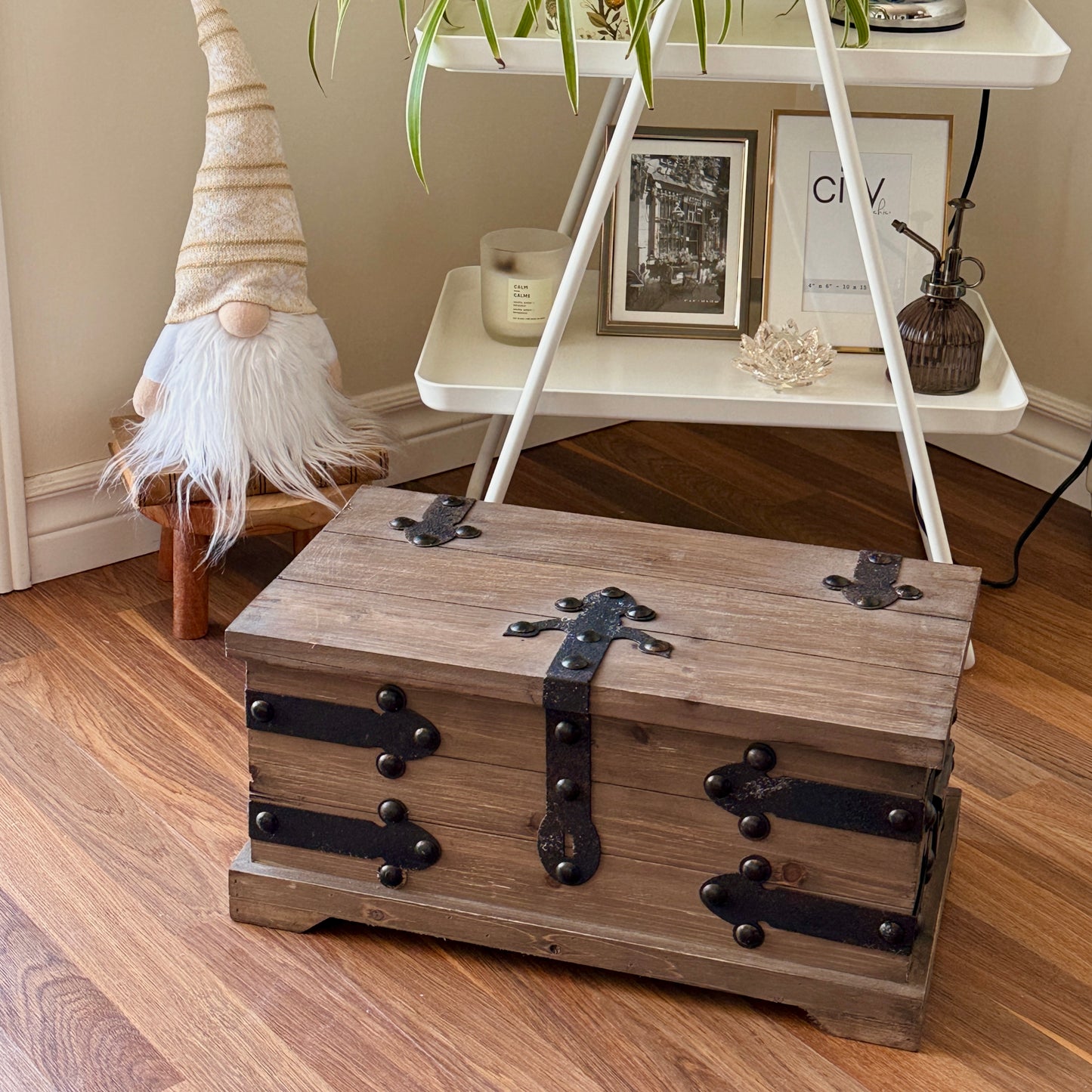 Rustic Wooden Storage Chest with Metal Accents (SMALL)