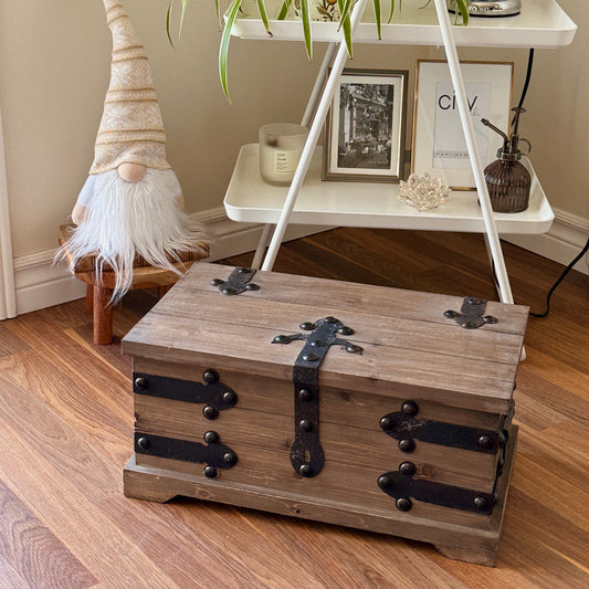 Rustic Wooden Storage Chest with Metal Accents (SMALL)