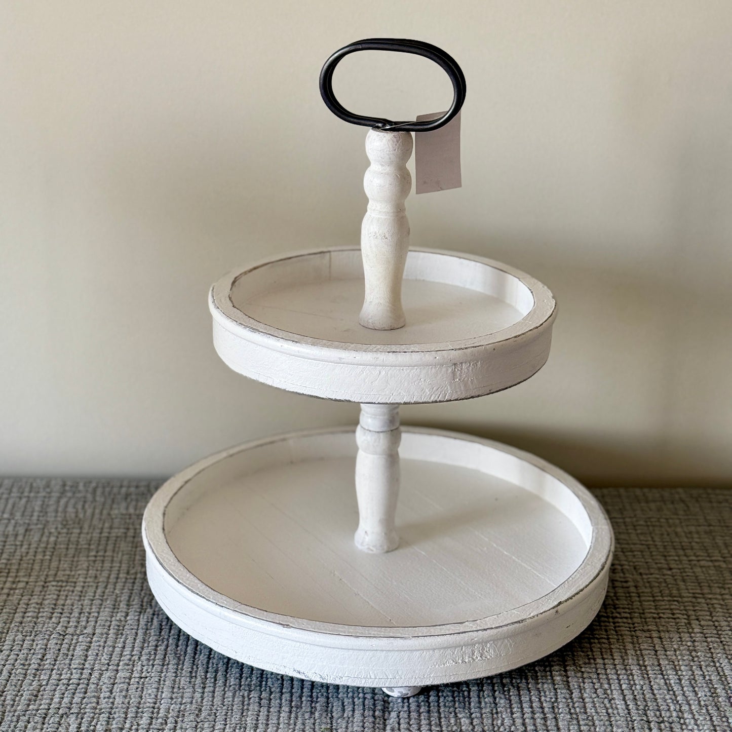 Rustic Wood Two-Tiered Stand with Handle