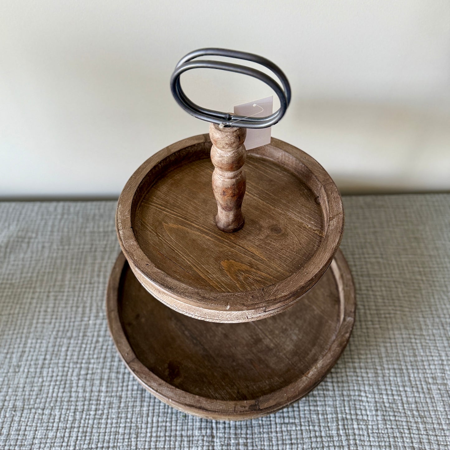 Rustic Wood Two-Tiered Stand with Handle